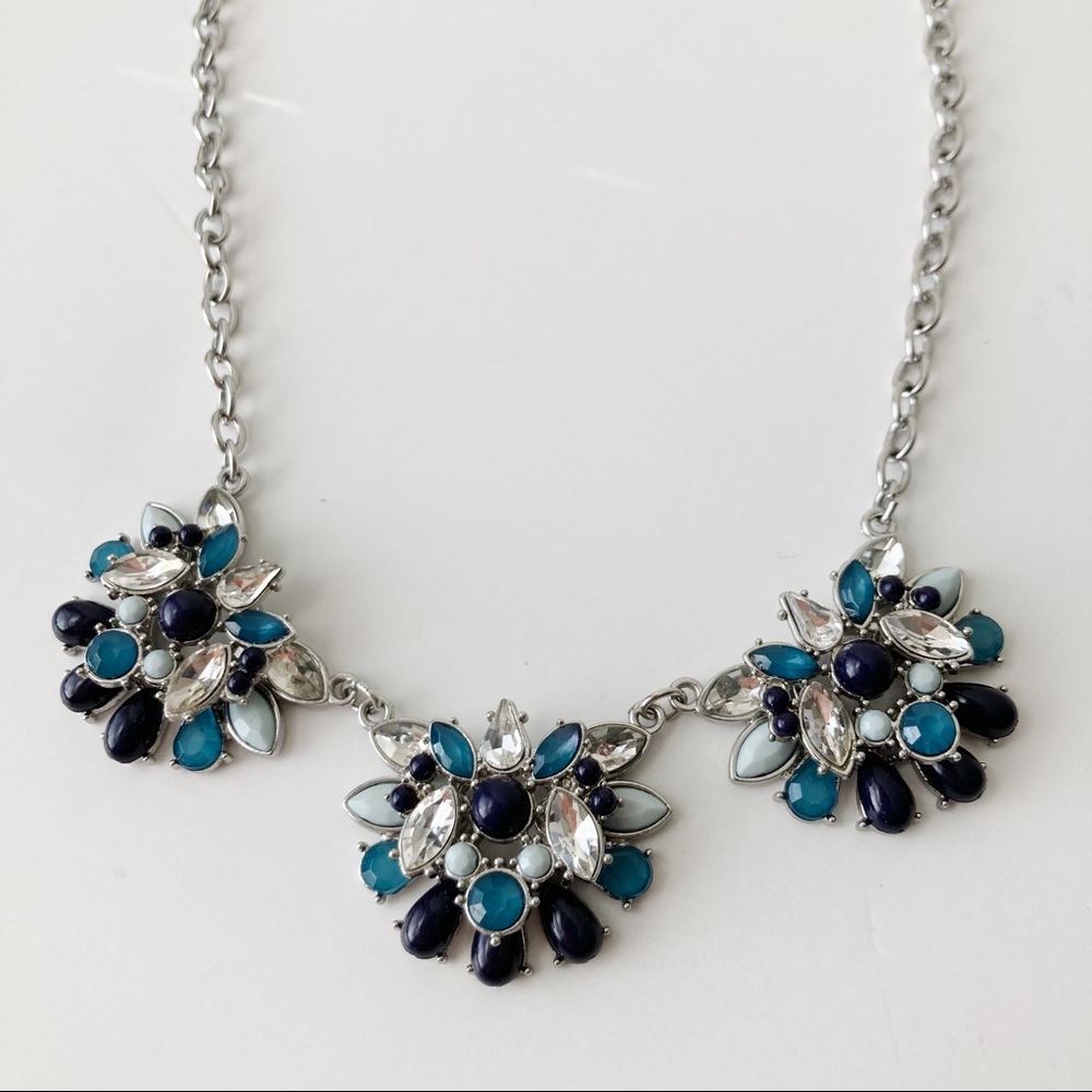 5 FOR $25 | Loft Outlet Fashion Floral‎ Necklace Silver Navy Blue Turquoise